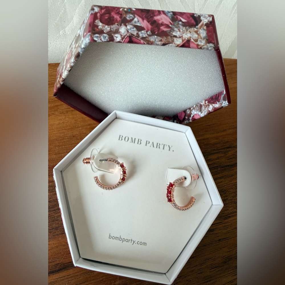 Bomb Party January Birthday Garnet Krissy Rose Gold Hoop Earrings Pierced